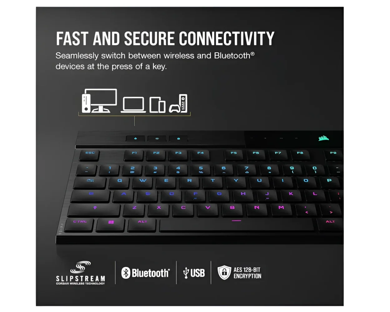 CORSAIR K100 AIR Wireless Mechanical Gaming Keyboard - Cherry MX ULP Tactile Low Profile Keyswitches - Image 4
