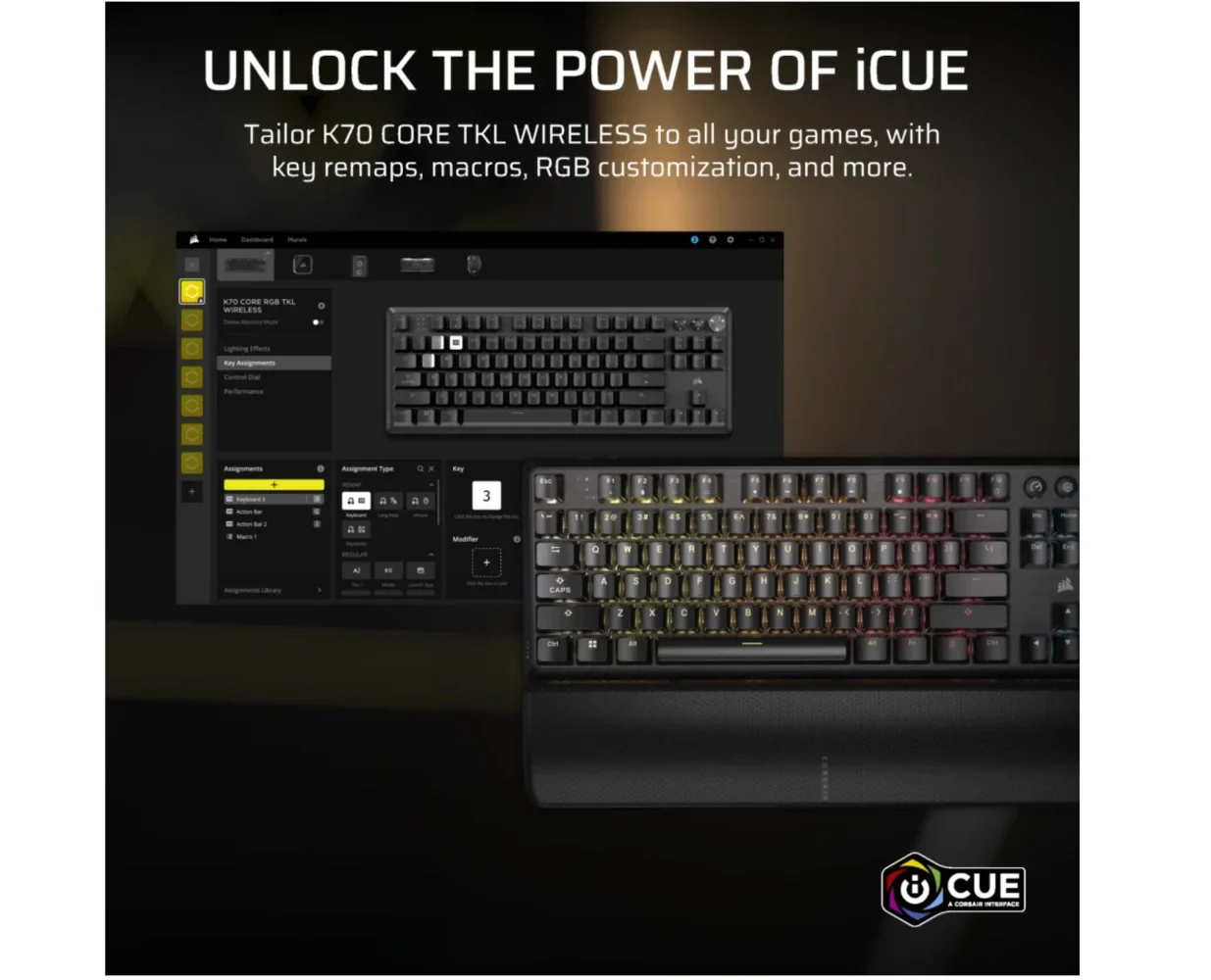 Corsair K70 CORE TKL RGB Wireless Mechanical Gaming Keyboard - MLX Red Switch - Image 3