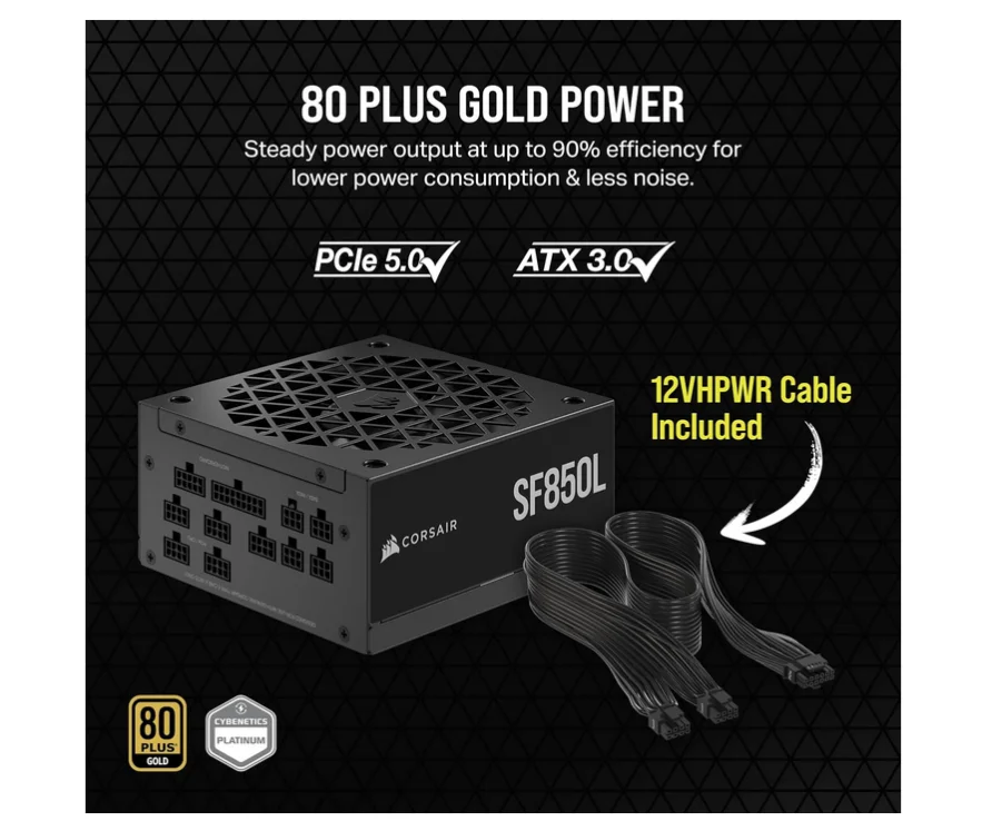 CORSAIR SF850L 850W Fully Modular Low-Noise Gold 80+ SFX Power Supply - Image 4