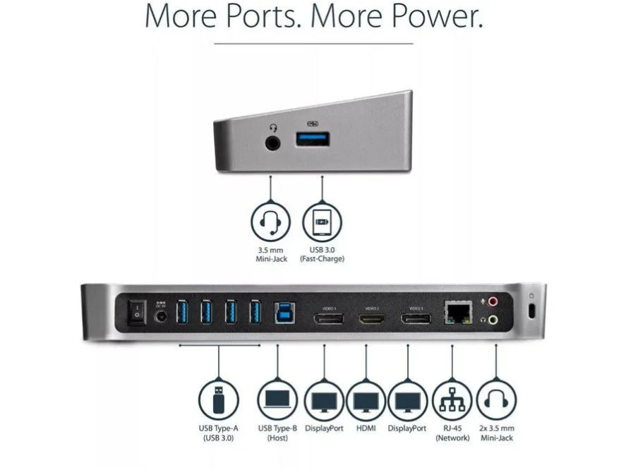 StarTech Triple Monitor USB 3.0 Laptop Docking Station - 4K HDMI, 2x DisplayPort - Universal USB Dock for Windows & Mac OS - Image 3