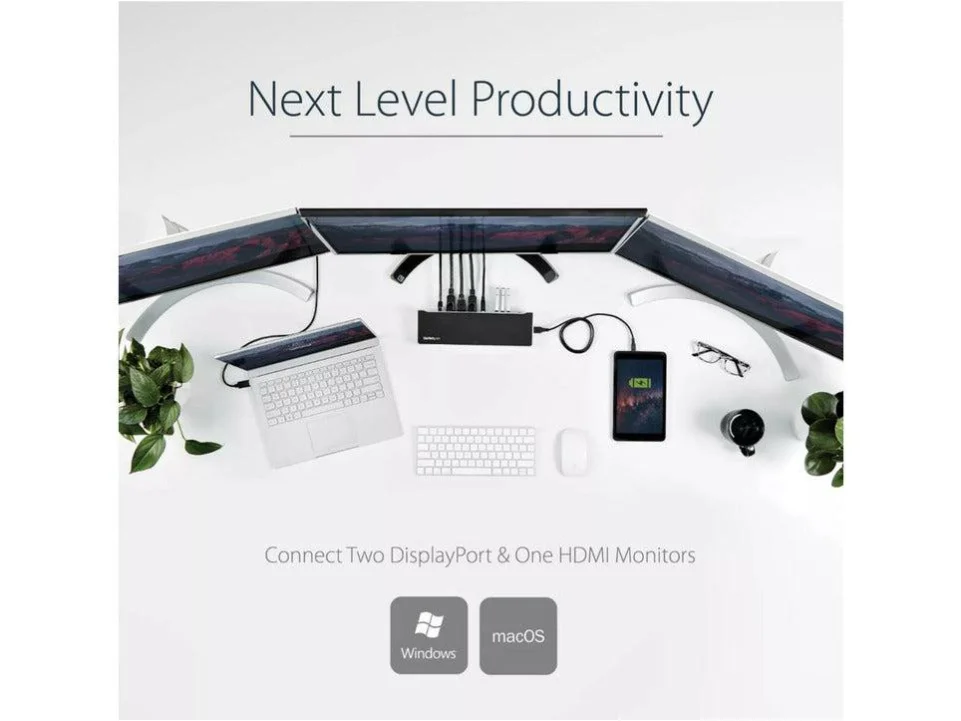 StarTech Triple Monitor USB 3.0 Laptop Docking Station - 4K HDMI, 2x DisplayPort - Universal USB Dock for Windows & Mac OS - Image 4